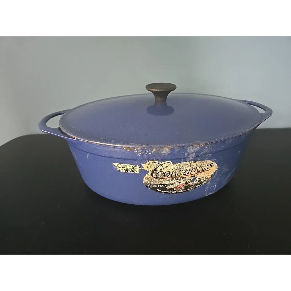 Vtg Cousance / Le Creuset France Blue Enameled Cast Iron Dutch Oven #28 W/Lid